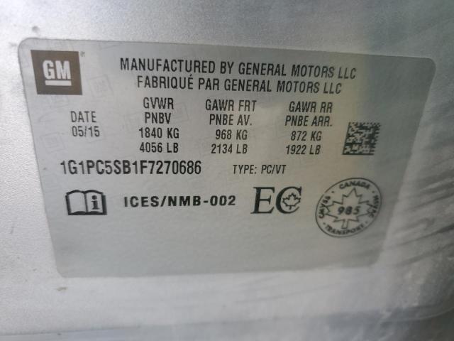 1G1PC5SB1F7270686 - 2015 CHEVROLET CRUZE LT SILVER photo 12