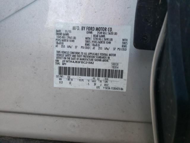 2FMTK4J83FBC21582 - 2015 FORD EDGE SEL SILVER photo 12