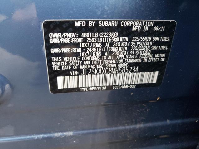 JF2SKAXC8MH585234 - 2021 SUBARU FORESTER TOURING 蓝色 照片 12