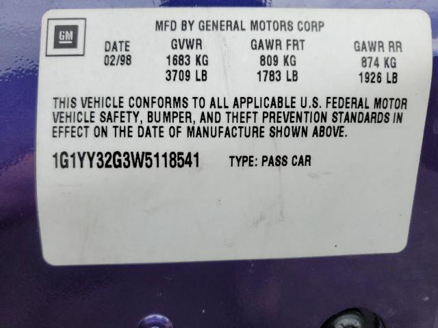 1G1YY32G3W5118541 - 1998 CHEVROLET CORVETTE PURPLE photo 12