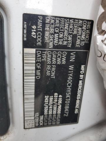 W1Y40CHY5KT018472 - 2019 MERCEDES-BENZ SPRINTER 2500 WHITE photo 13