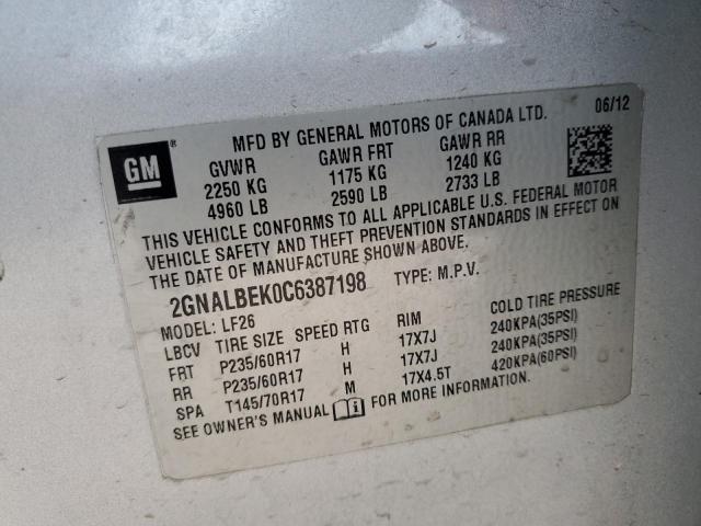 2GNALBEK0C6387198 - 2012 CHEVROLET EQUINOX LS SILVER photo 12