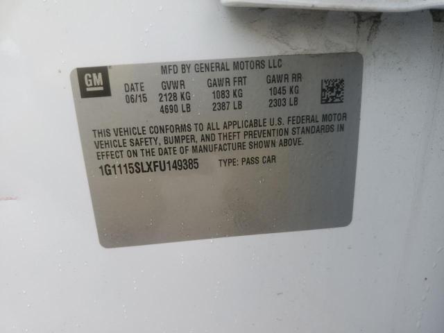 1G1115SLXFU149385 - 2015 CHEVROLET IMPALA LT WHITE photo 12