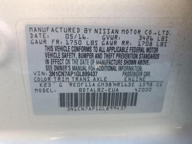 3N1CN7AP1GL899437 - 2016 NISSAN VERSA S SILVER photo 12