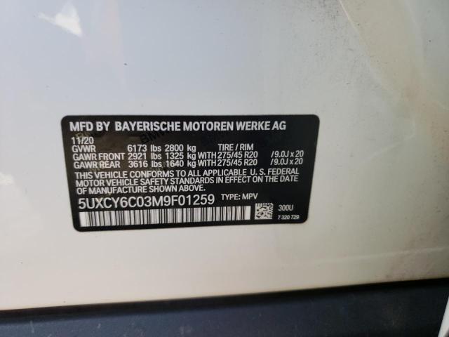 5UXCY6C03M9F01259 - 2021 BMW X6 XDRIVE40I Սպիտակ լուսանկար 12