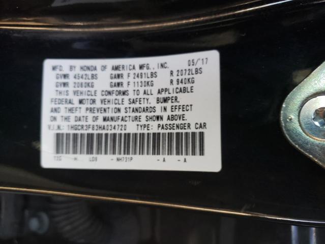 1HGCR3F83HA034720 - 2017 HONDA ACCORD EXL BLACK photo 12