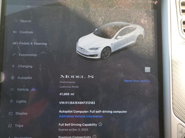 5YJSA1E49KF312183 - 2019 TESLA MODEL S თეთრი ფოტო 9