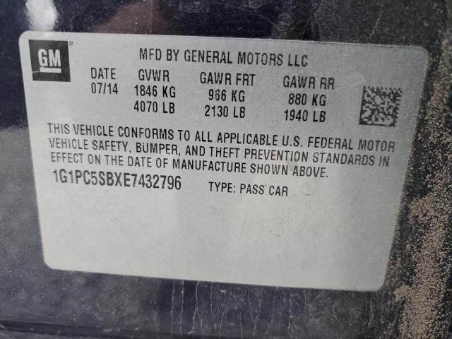 1G1PC5SBXE7432796 - 2014 CHEVROLET CRUZE LT CHARCOAL photo 12