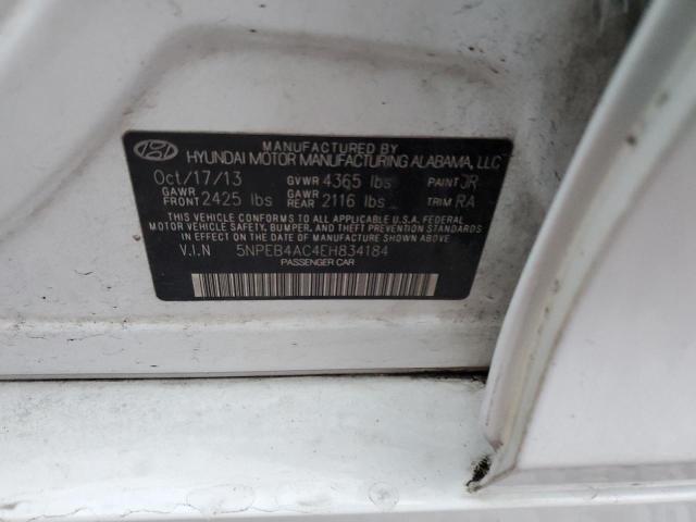 5NPEB4AC4EH834184 - 2014 HYUNDAI SONATA GLS WHITE photo 12