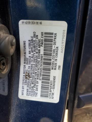 2T1BR32E73C026601 - 2003 TOYOTA COROLLA CE BLUE photo 12