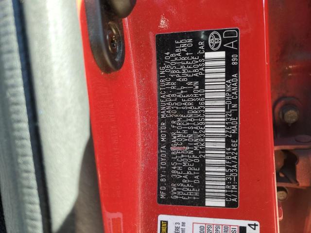 2T1KR32E95C336610 - 2005 TOYOTA COROLLA MA XR RED photo 12