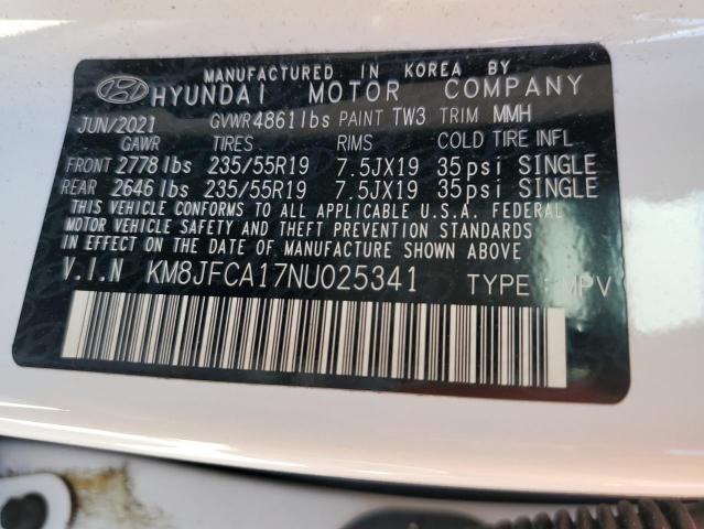 KM8JFCA17NU025341 - 2022 HYUNDAI TUCSON SEL CONVENIENCE WHITE photo 13