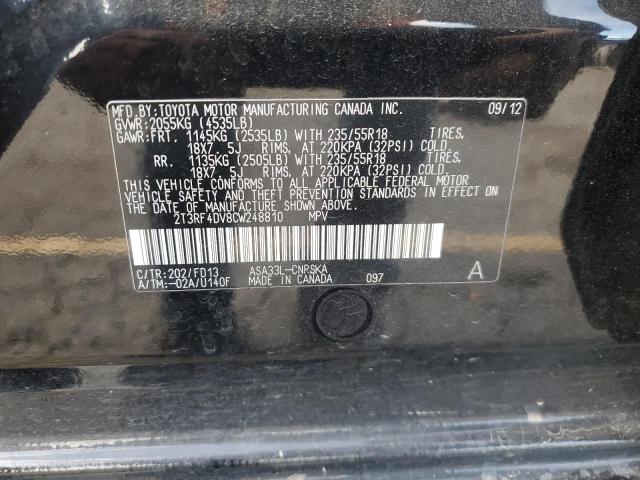 2T3RF4DV8CW248810 - 2012 TOYOTA RAV4 SPORT BLACK photo 13