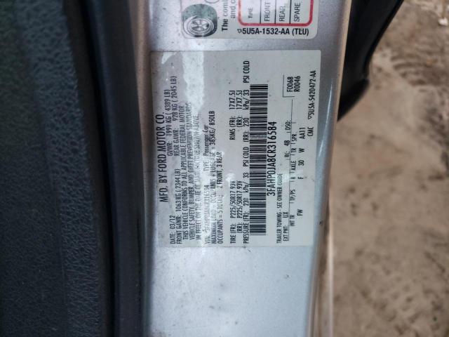 3FAHP0JA8CR316584 - 2012 FORD FUSION SEL SILVER photo 12