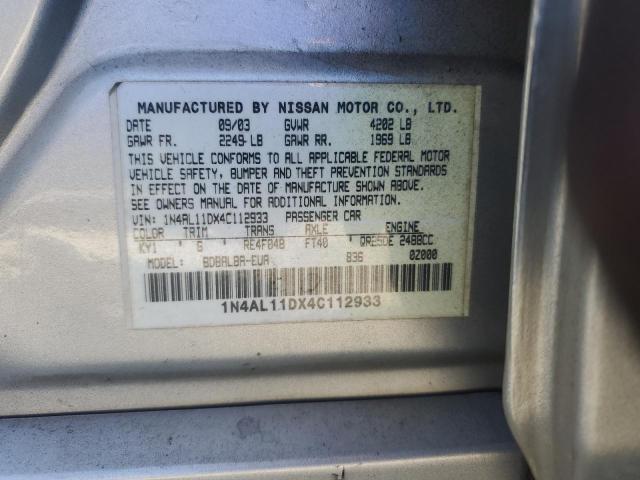 1N4AL11DX4C112933 - 2004 NISSAN ALTIMA BASE SILVER photo 12