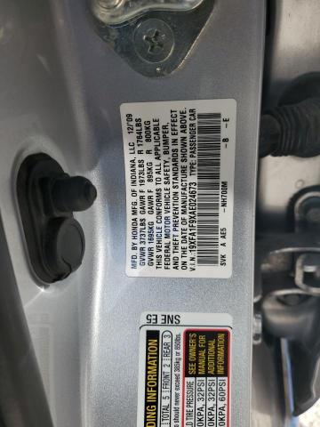 19XFA1F9XAE024673 - 2010 HONDA CIVIC EXL ვერცხლისფერი ფოტო 12