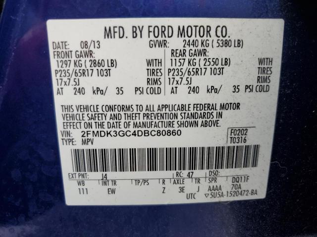 2FMDK3GC4DBC80860 - 2013 FORD EDGE SE BLUE photo 13