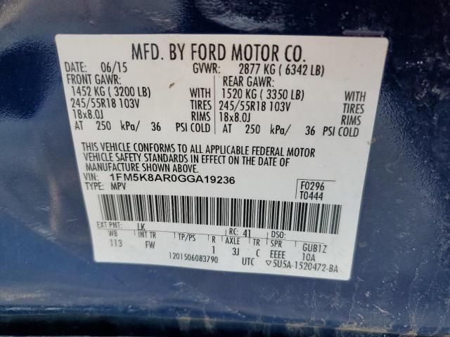 1FM5K8AR0GGA19236 - 2016 FORD EXPLORER POLICE INTERCEPTOR 蓝色 照片 13