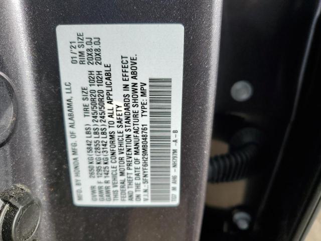 5FNYF6H29MB048761 - 2021 HONDA PILOT SE GRAY photo 13