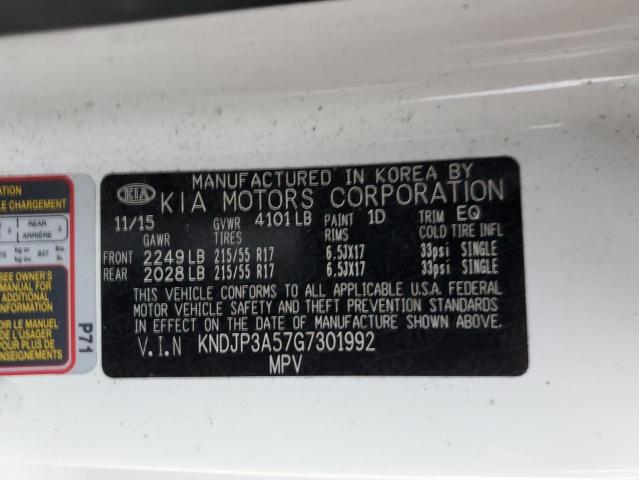 KNDJP3A57G7301992 - 2016 KIA SOUL + WHITE photo 12