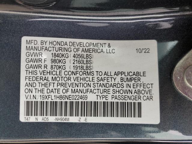 19XFL1H86NE022469 - 2022 HONDA CIVIC SPORT TOURING Grau Foto 13