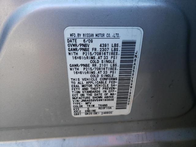 JN8AS58V59W190808 - 2009 NISSAN ROGUE S SILVER photo 13