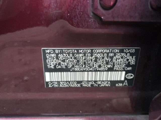 JT8BD69S040194859 - 2004 LEXUS GS 300 BURGUNDY photo 12