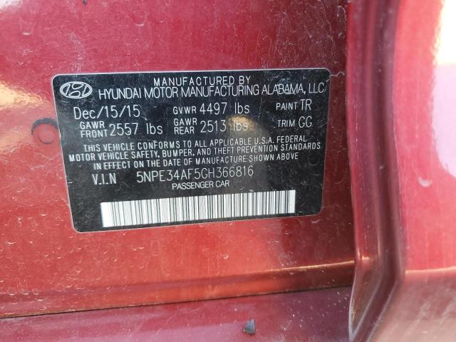 5NPE34AF5GH366816 - 2016 HYUNDAI SONATA SPORT RED photo 12