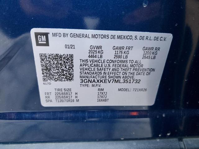 3GNAXKEV7ML351732 - 2021 CHEVROLET EQUINOX LT BLUE photo 13