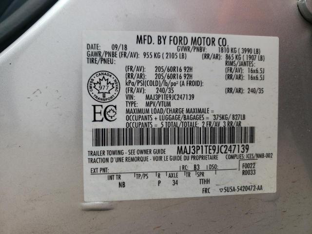 MAJ3P1TE9JC247139 - 2018 FORD ECOSPORT SE SILVER photo 14