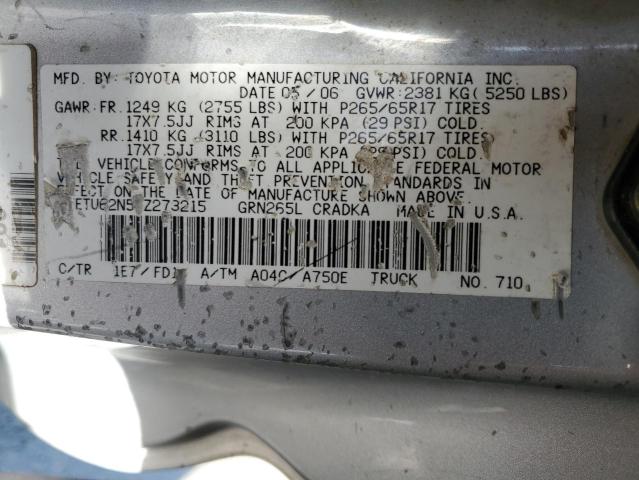 5TETU62N56Z273215 - 2006 TOYOTA TACOMA PRERUNNER ACCESS CAB GRAY photo 12