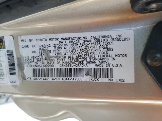 5TETU62N35Z132299 - 2005 TOYOTA TACOMA PRERUNNER ACCESS CAB TAN photo 12