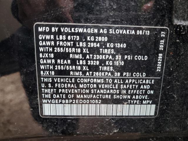 WVGEF9BP2ED001052 - 2014 VOLKSWAGEN TOUAREG V6 BLACK photo 13