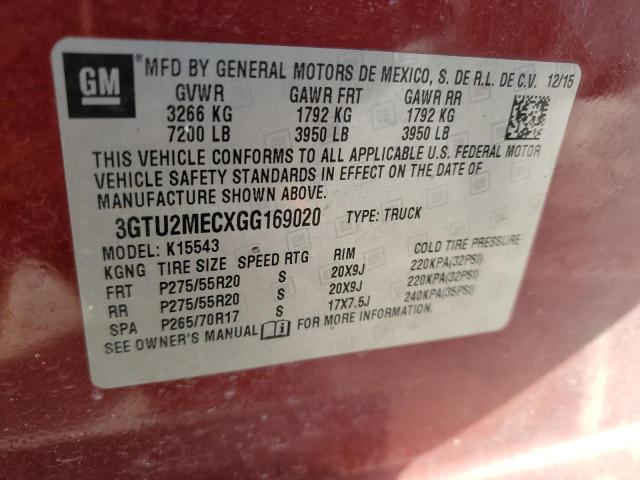 3GTU2MECXGG169020 - 2016 GMC SIERRA K1500 SLE MAROON photo 12