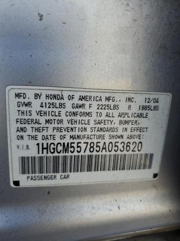 1HGCM55785A053620 - 2005 HONDA ACCORD EX SILVER photo 12