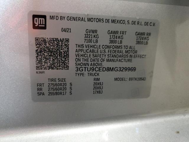 3GTU9CED8MG329969 - 2021 GMC SIERRA K1500 ELEVATION SILVER photo 12