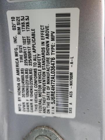 5J6RE4H72AL036476 - 2010 HONDA CR-V EXL SILVER photo 14