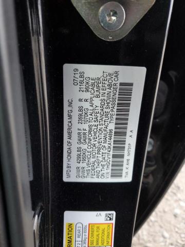 1HGCV1F43KA144896 - 2019 HONDA ACCORD EX BLACK photo 12