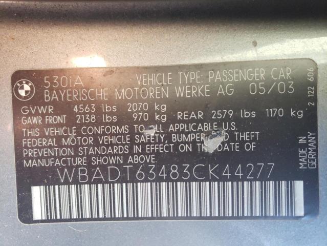 WBADT63483CK44277 - 2003 BMW 530 I AUTOMATIC GRAY photo 12