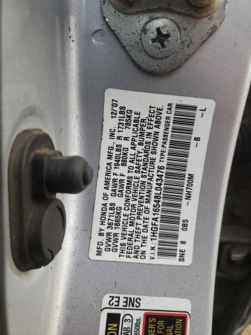 1HGFA16548L043476 - 2008 HONDA CIVIC LX SILVER photo 12