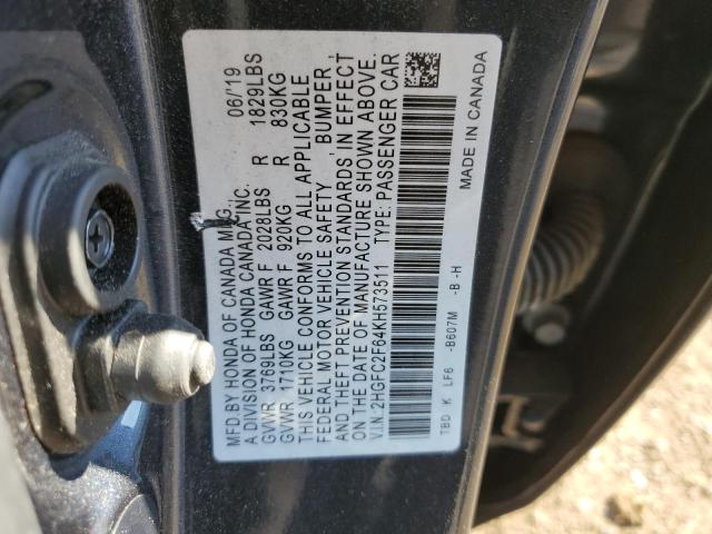 2HGFC2F64KH573511 - 2019 HONDA CIVIC LX CHARCOAL photo 12