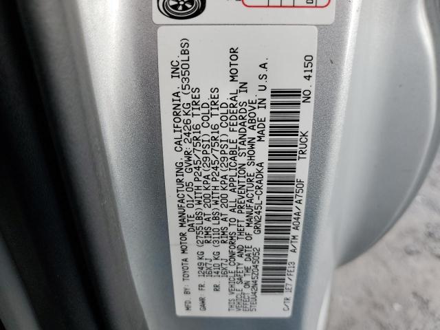 5TEUU42N45Z045052 - 2005 TOYOTA TACOMA ACCESS CAB ვერცხლისფერი ფოტო 12