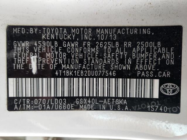 4T1BK1EB2DU077546 - 2013 TOYOTA AVALON BASE 白色 照片 12