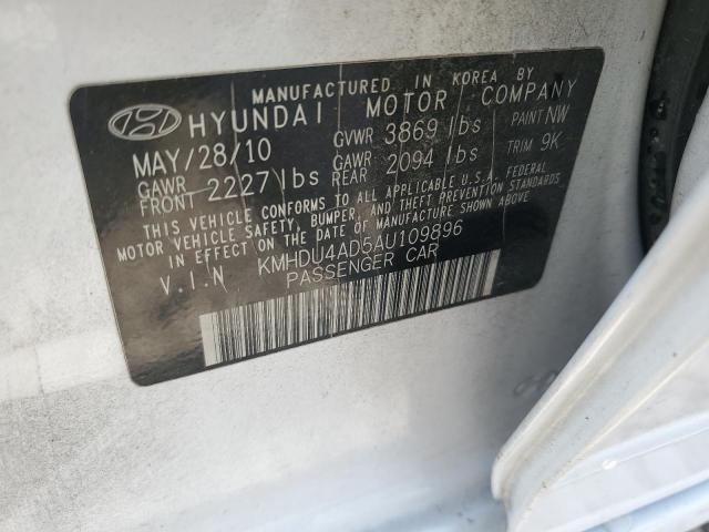 KMHDU4AD5AU109896 - 2010 HYUNDAI ELANTRA BLUE WHITE photo 12