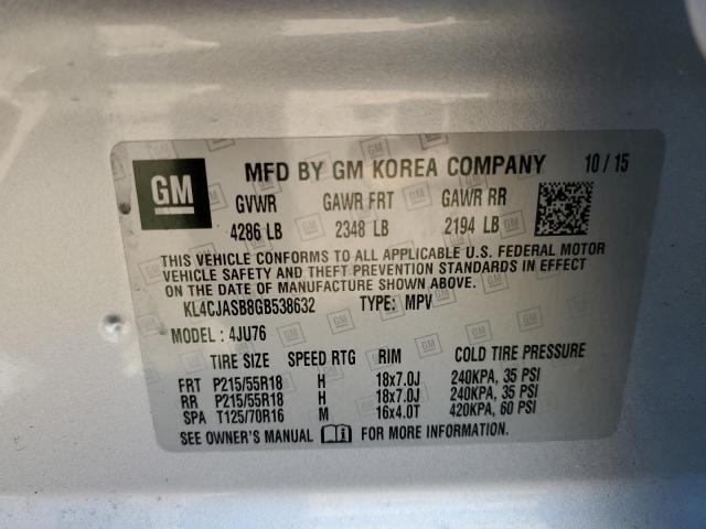 KL4CJASB8GB538632 - 2016 BUICK ENCORE SILVER photo 13