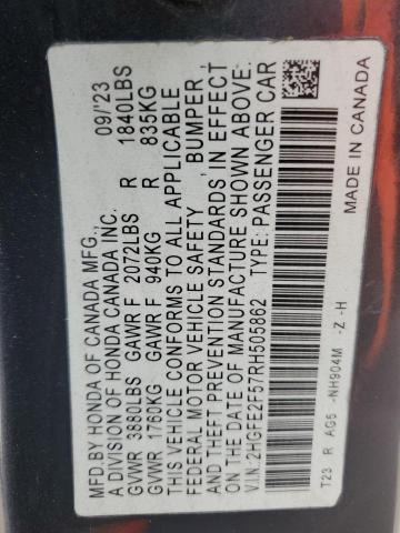 2HGFE2F57RH505862 - 2024 HONDA CIVIC SPORT 灰色 照片 12