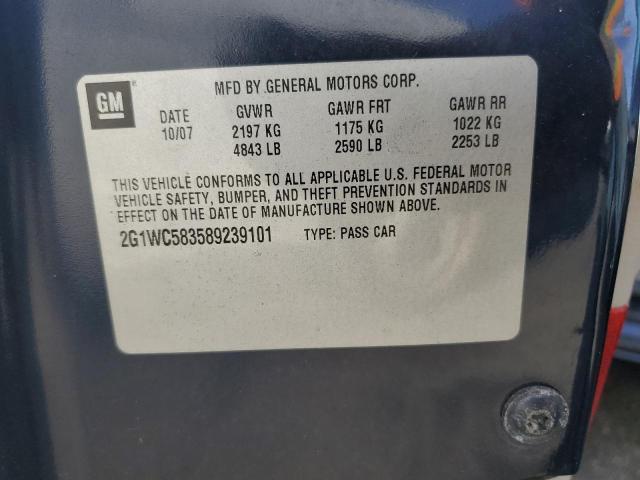 2G1WC583589239101 - 2008 CHEVROLET IMPALA LT BLUE photo 12