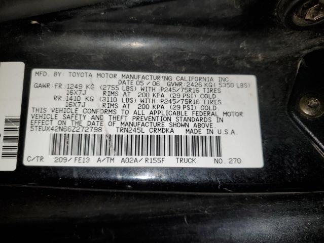 5TEUX42N66Z272798 - 2006 TOYOTA TACOMA ACCESS CAB შავი ფოტო 12