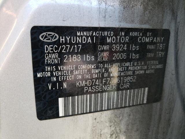 KMHD74LF7JU619852 - 2018 HYUNDAI ELANTRA SE SILVER photo 12