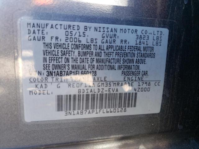 3N1AB7AP1FL660128 - 2015 NISSAN SENTRA S GRAY photo 12